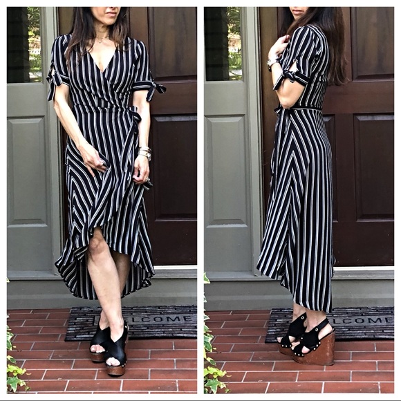 ✨LAST ONE✨Striped high low chic wrap dress - Picture 4 of 8